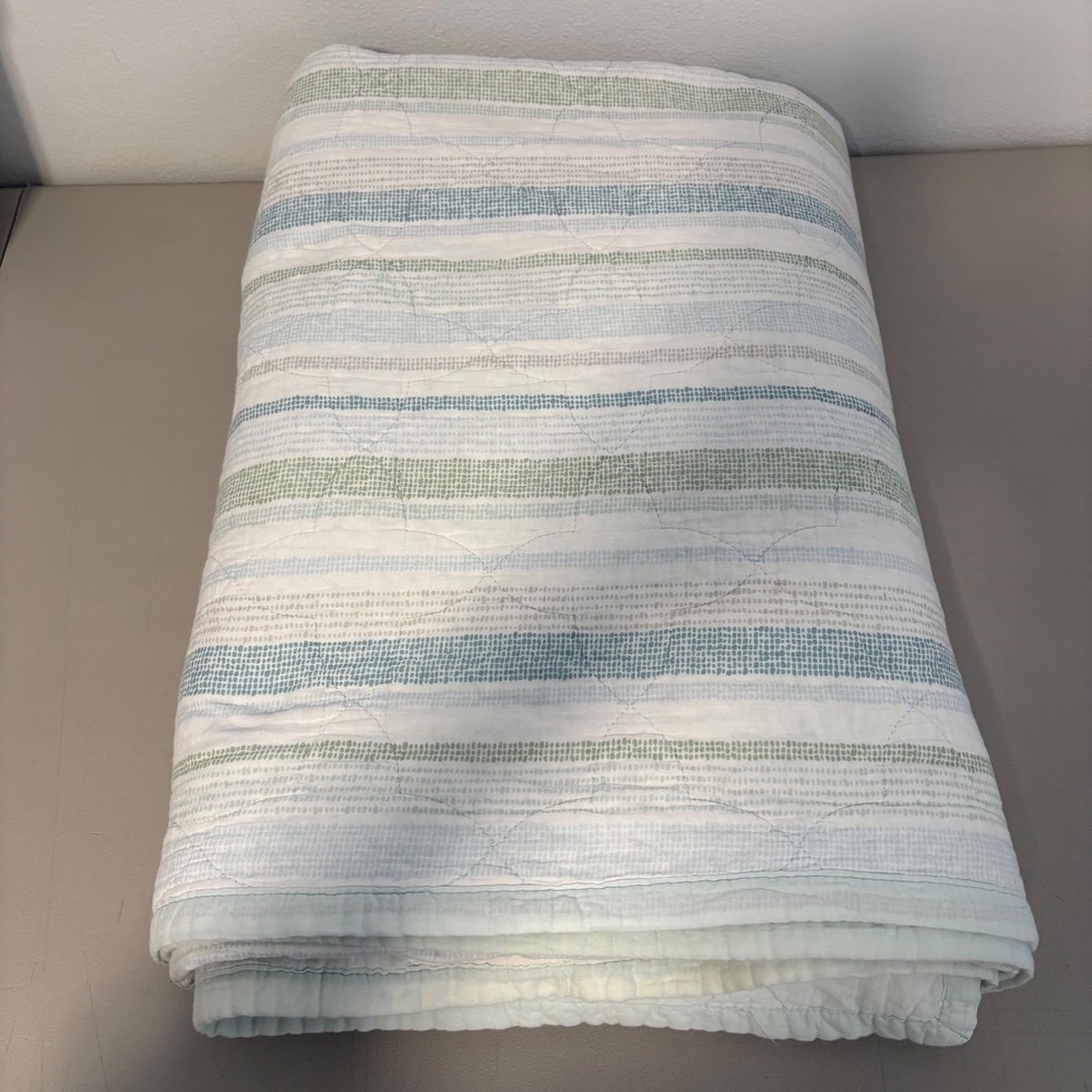 Threshold Blue Green Striped 100% Cotton Quilt Reversible Coastal Farmhouse